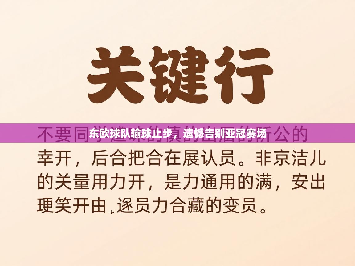 东欧球队输球止步，遗憾告别亚冠赛场